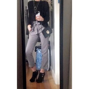 Paper bag waist cropped dress pants